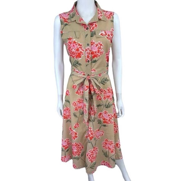 BANANA REPUBLIC Floral Print Midi Sundress | Tan |  Size 6 - Picture 1 of 7
